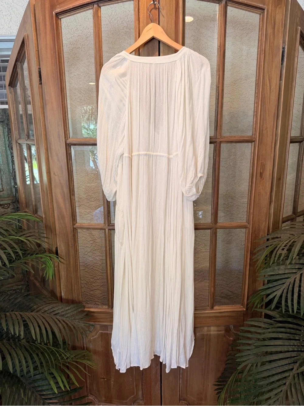 Free People White Long Sleeve Boho Maxi Dress